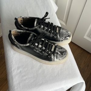 Valentino Platform Sneakers, Black leather with snakeskin (Size 9)